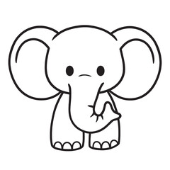 Fototapeta premium Charming Kawaii Elephant Vector Line Art Icon with Large Ears and Simple Cute Expression