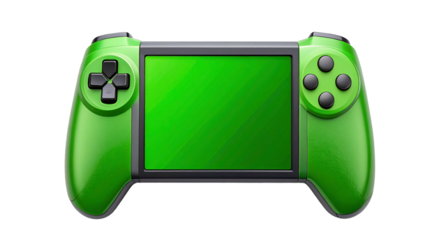Green Portable Video Game Console with Blank Screen.