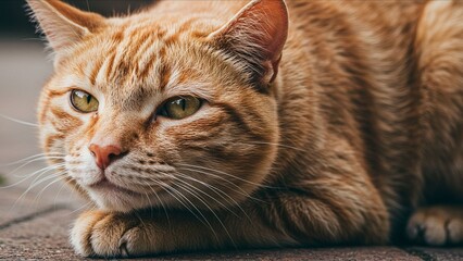 Ginger Cat Resting on Ground