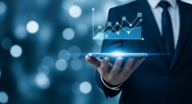 Businessman Analyzing Digital Stock Market Graph on Smartphone. - Powered by Adobe