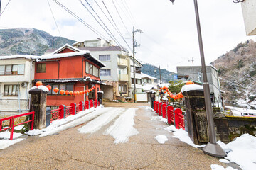 冬化粧した湯原温泉街