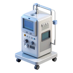 Modern Medical Ventilator Machine 3D Render. Advanced Respiratory Life Support Equipment for Hospital ICU, Isolated on Black Background.