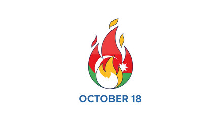Stylized flame logo in red, green, and yellow, resembling the Azerbaijani flag, with 'OCTOBER 18' text below, symbolizing Azerbaijan's Independence Day.