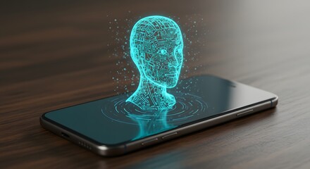 A futuristic concept of artificial intelligence on a smartphone, showcasing advanced technology and the integration of ai in modern communication