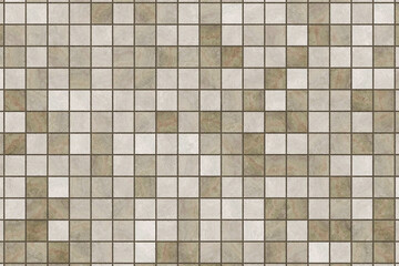 Fototapeta premium Texture of small square tiles with a natural marble and stone look. The beige and gray pattern is an ideal background for kitchen or bathroom design concepts.