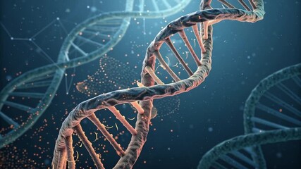 DNA helix molecule science biology genetic structure double strand research glowing particles microscopic technology data futuristic laboratory abstract background molecular biotechnology innovation - Powered by Adobe