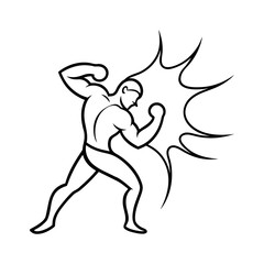 Fototapeta premium Abstract Energy Boxing Punch Line Art Dynamic Flowing Curves Around Boxer