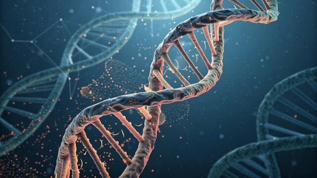 DNA helix molecule science biology genetic structure double strand research glowing particles microscopic technology data futuristic laboratory abstract background molecular biotechnology innovation - Powered by Adobe