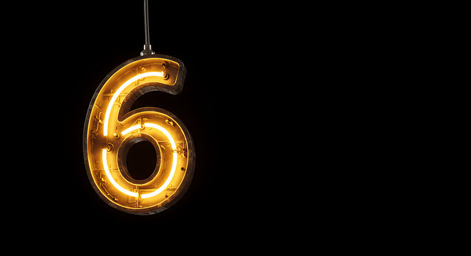 Neon Number Six against Black Background A Stylish and Minimalist Design Element