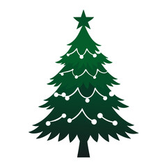 Obraz premium Stylized green christmas tree with white lights and star