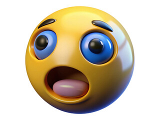 3D render scared emoji wide open mouth and big eyes on transparent background yellow emoticon terror surprise
