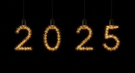 A glowing vintage Edison-style light bulb with a filament shaped like the number two, symbolizing a second idea or creative concept on a dark background