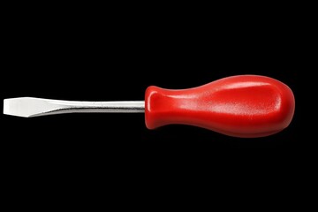 Flathead screwdriver with red handle, isolated single object, transparent background, clean realistic texture.