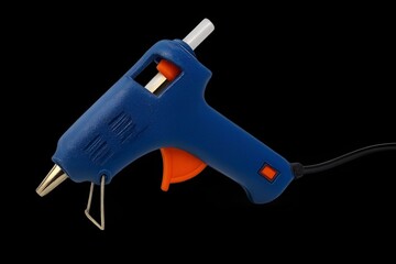 Mini hot glue gun with trigger and cord, isolated single object, transparent background, realistic detail.