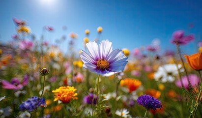 Vibrant flower meadow in sunlight