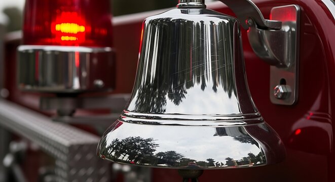 Chrome Bell and Red Light on a Fire Truck.