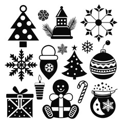 Vector art of christmas silhouette icons collection