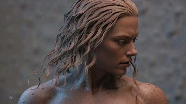 Expressive 3D character bust with gentle head turn and rolling key light