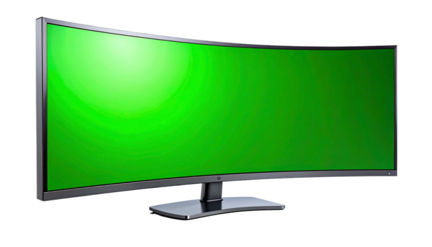 Modern Curved Monitor with Green Screen.