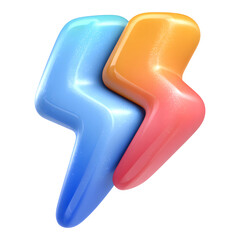 Fototapeta premium Two 3D Lightning Bolt Symbols Blue and Orange Isolated on Black electric energy