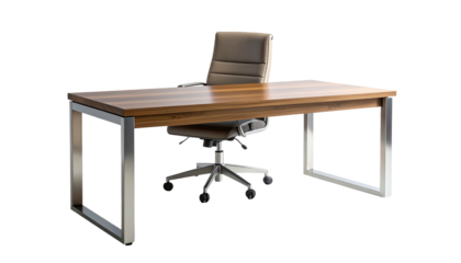 Modern office desk with chair perfect for work and productivity.