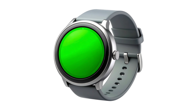 Modern Smartwatch with Green Screen Display on White Background.