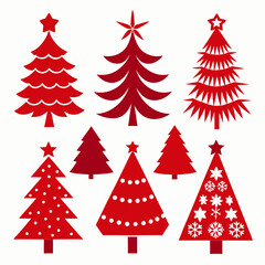 Obraz premium Vector art of collection of red christmas trees for decoration
