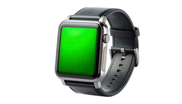 Modern Smartwatch with Green Screen Display on White Background 1.