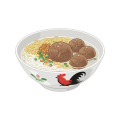 Indonesian Meatball Noodle Soup Illustration