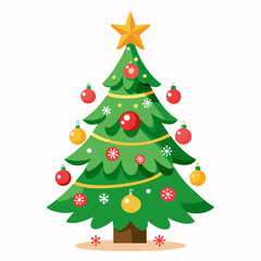 Vector art of cartoon christmas tree with snowflake vector