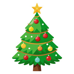 Obraz premium Vector art of cartoon christmas tree with colorful ornaments