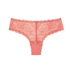 Elegant coral floral lace thong lingerie isolated on a transparent canvas, creating sensual