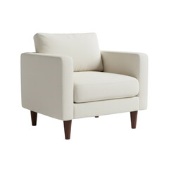 Elegant ivory lounge chair presents a sophisticated aesthetic against a plain canvas