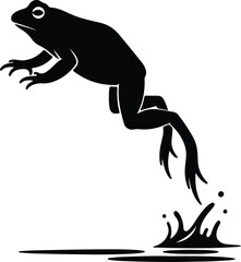 Vector silhouette frog jumping into water splash illustration