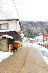冬化粧した湯原温泉街
