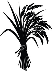 Vector silhouette of rice paddy bundle harvest illustration