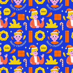 Merry Christmas Seamless Pattern Illustration with Holiday Decoration Elements and Festive Ornaments