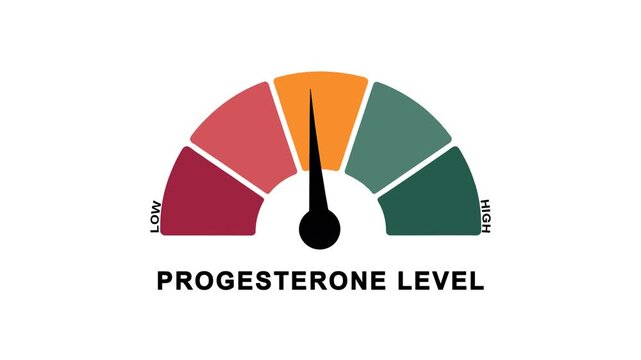 Animated progesterone level meter showing movement from high level to low level, ideal for illustrating hormone imbalance, women&rsquo;s health issues, and reproductive health monitoring