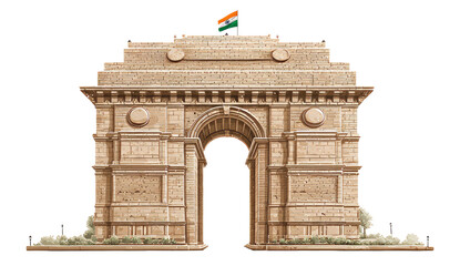Fototapeta premium Historical Indian Monument with Flag on Top Architecture Landmark in Bright Day