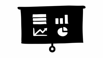 Doodle style presentation screen with various charts and graphs for business analysis and growth strategies