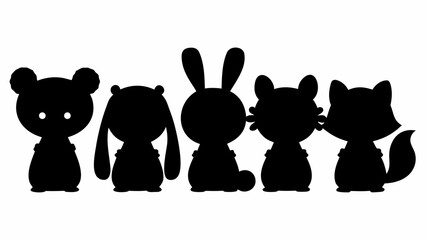 Five adorable cartoon animal silhouettes creating a playful and charming scene for children's designs