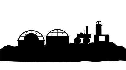 Modern research facility and lighthouse complex on a hill silhouette offering scientific exploration and coastal navigation