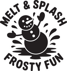 Melting snowman with water splashes and text M E L T