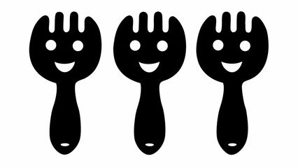 Three happy smiling forks in a row convey joy and readiness for fun mealtime experiences