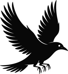 Striking Vector Illustration of a Black Bird in Dynamic Flight, Wings Spread Wide, for Graphic Design