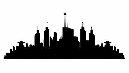 Striking black silhouette of a modern city skyline with diverse buildings and architectural styles