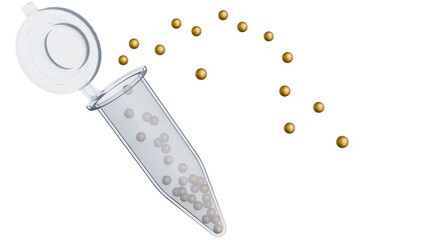 A 3D illustration image of gold nanoparticle reagent in microcentrifuge tube. It is used as a high-resolution probe or label in biological and medical research.