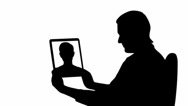 Man video calling on tablet connecting with colleague for remote business communication collaboration