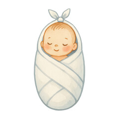 PNG Adorable swaddled baby illustration.