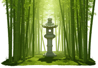 Stone Lantern in a Bamboo Grove Japanese Garden Element.